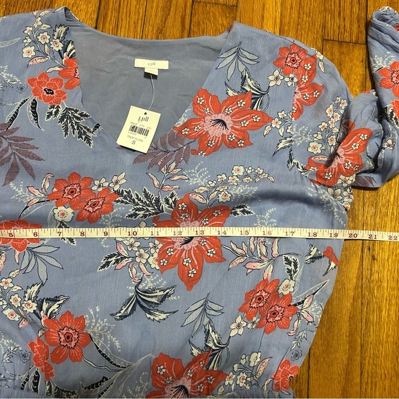 J Jill Sz S  Tropical Floral Blue Dipped Hem V Neck Belted Dress W/pockets - Picture 9 of 11